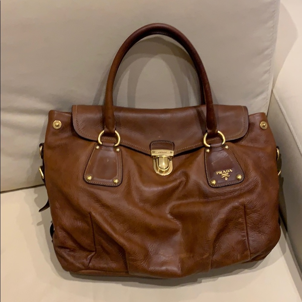Large brown leather Prada bag